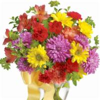 Color Me Yours Bouquet #Tv317 · Brighten someone's day  with fresh seasonal flowers in colorful red, orange, and purple hues...