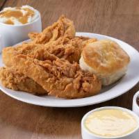 5 Piece Breast Strip Meal  · Includes 2 Sides, 2 dipping sauces and a Biscuit.