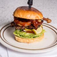 Bbq Bacon Burger · Lettuce, tomato, pickle and onions.