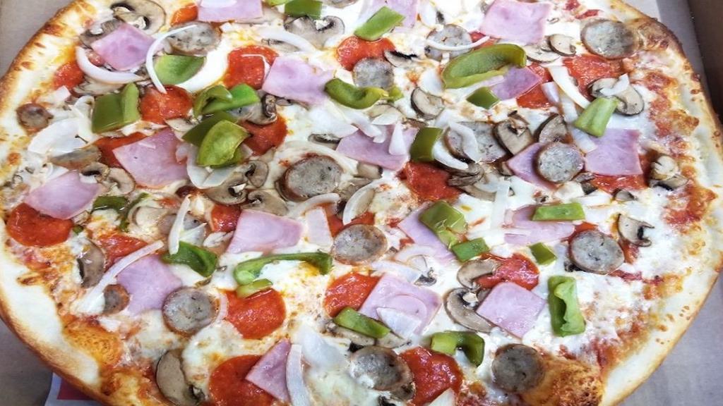 Supreme Pizza · Pepperoni, sausage, onions, mushrooms, peppers & ham.
