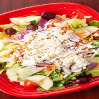 Greek Salad · Tomato, cucumber, carrots, feta cheese, kalamata olives, beets & red onions.