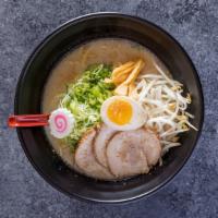 Tonkotsu Ramen · Japanese-style noodle soup with Char Siu, scallion, bean sprout, egg boiled, sesame seed, we...