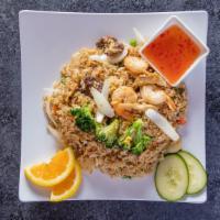 Kissaten Special Fried Rice · Scrambled egg, mixed vegetable, shrimp, beef, fish ball, chicken, scallion, and fish tofu se...