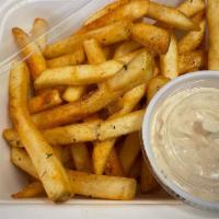 Fries & Seasoned Sour Cream · Cooked fresh to a crispy finish.  
Served with our house made seasoned sour cream.