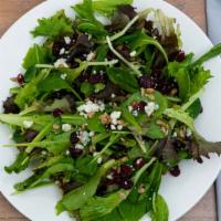 Twin Pine Farms Field Greens · Crumbled bleu cheese, dried cranberries, sunflower seeds, lime vinaigrette. Dressing will co...