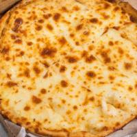 Cheesy Bread · Garlic butter and parmesan brushed bread topped with mozzarella cheese and served with homem...