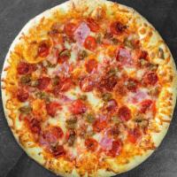 Meatlovers · Tomato sauce, Mozzarella, Pepperoni, Italian Sausage, Bacon, Ham.