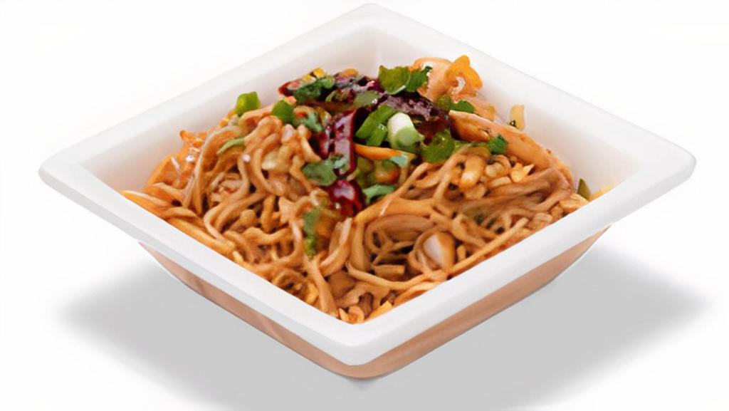 Schezwan Spicy Noodles · Wheat noodles tossed with spicy Szechuan sauce, cabbage, carrots, bell peppers, mushroom and water chestnuts