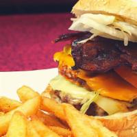 Halal Double Bacon Cheeseburger · Lettuce, Tomatoes, Onion, Pickles, Ketchup, Mayonnaise, Subtastic Sauce, American Cheese, Ha...