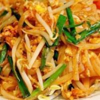 Pad Thai · Stir fried noodles with eggs, beans sprouts, and green onions. Served with roasted peanuts, ...