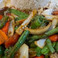 Stir-Fry Vegetable · Onions,snow pea,carrot,broccoli,in sweet oyster sauce, served with steamed rice.
