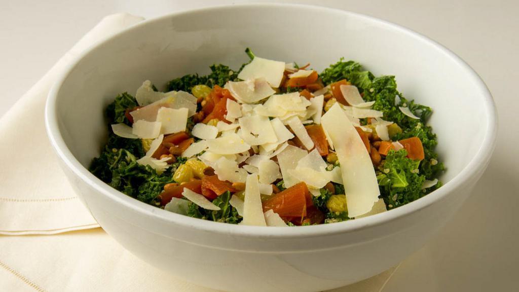 Social Kale Salad · quinoa, parmesan, golden raisins, pine nuts, pickled onion, rice wine vinaigrette