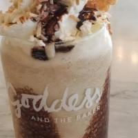 Frozen Coconut Caramel Coffee · Blended coffee with chocolate sauce, caramel sauce, toasted coconut and a cookie wafer.