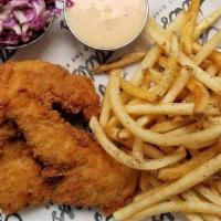 Tenders Naked · Three crispy tenders with fries, house-made slaw and buttermilk ranch dipping