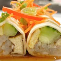 Spring Rolls · Filled with cucumber, egg, tofu and bean sprouts.