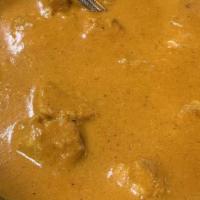 Korma · Cooked in a creamy sauce with garlic, ginger, coconut, and imported spices. Very mild.
