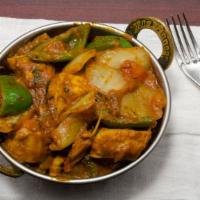 Jalfrazi · Sautéed with crispy bell peppers, onions, tomato, jalapenos and special house spices.