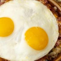 Corned Beef Hash Skillet · Corned Beef Hash, Onions, Green Peppers & Cheddar Cheese.

(2) Eggs, Hash Browns & Cheese. 
...