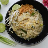 Pad Thai Woon Sene · Sauteed transparent noodles with eggs, bean sprouts and green onions topped with crushed pea...