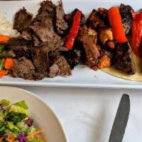 The Bosphorus Special · Mixed grilled combination of chicken kebab, kofte, doner, shish kebab, Adana kebab and chick...