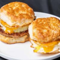Egg & Cheese Biscuit · Add bacon sausage or turkey sausage for an additional charge.