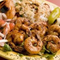 Hf Shrimp Kabob · Marinated & charbroiled on a skewer with onion and tomato.