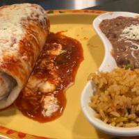 Suizo Burrito · Burrito with your choice filling, lettuce, tomato, beans, cheese and topped with your choice...