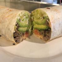 Alambre Burrito · Grilled steak, pastor, chorizo, onion, and bell pepper joined with avocado, cheese, lettuce,...