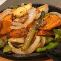 Vegetarian Fajitas · Grilled mushroom, spinach, onion, tomato, green pepper. Served with rice, beans and tortillas.