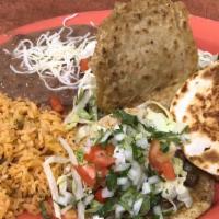 Gordita Combo (Gordita, Taco, Quesadilla) · Your choice filling for a gordita, taco, quesadilla served with rice and beans.