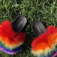 Pride Rainbow Fur Slides · Seasons : all seasons material one: 100% real fox fur colors : as picture show
occasion : in...