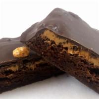 Peanut Butter Brownie · Fudge brownie dipped in chocolate with a layer of peanut butter underneath the chocolate.