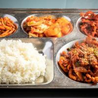 Nak-Ji-Bok-Um · Stir fried octopus with sweet and spicy sauce.