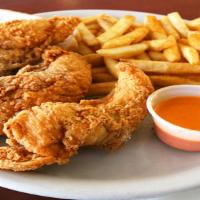 Small Chicken Tender · 3 fresh, never frozen chicken tenders. Served with fries and a piece of bread.
