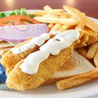 Eddy'S Fish Sandwich · Served with fries.