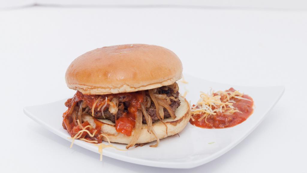 The Chili Cheese Burger · With onions, pickles, shredded cheese & Homemade Chili.