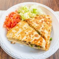 Chicken Quesadilla · Hot, crisp tortilla filled with bell pepper, onions and cheddar cheese.
