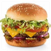 Red Robin Gourmet Cheeseburger · Red’s pickle relish, red onions, pickles, lettuce, tomatoes, mayo and your choice of cheese.