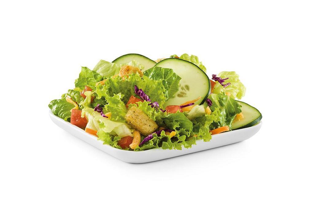 House Salad · Diced tomato, sliced cucumber, shredded Cheddar cheese and croutons on mixed greens with choice of dressing.. Does not include calories for dressing.