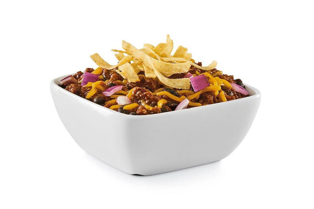 Red’S Chili Chili™ · Ground beef simmered with spices, beans and peppers. Topped with Cheddar, red onion and tortilla strips.