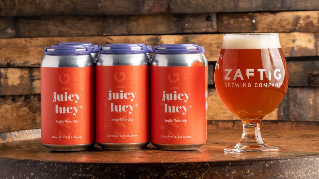 Juicy Lucy · IPA 7% | Juicy Lucy is a lighter delicious IPA delivering a citrusy punch full of fruity flavors, namely papaya, apricot, and guava. This lovely lady is double dry hopped with Citra and Rakau hops.