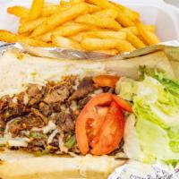 Super Philly Steak Sandwich · Includes french fries and lemonade.