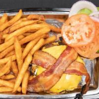 All American Bacon Cheeseburger · Fresh top of the line beef, we grind our burgers in house and hand patty so they are always ...