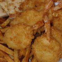 Stuffed Shrimp Basket · 8 piece fried butterfly shrimp basket with hand cut fries and texas toast served with cockta...
