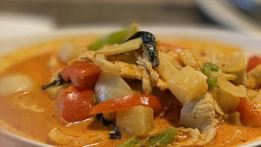Pineapple Curry - Lunch · Pineapple, tomatoes, green peppers, onions, and bamboo shoots in red curry sauce.