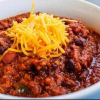 Chili · Our traditional chili comes with beans, green peppers, and a little bit of a kick!