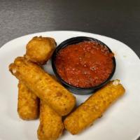 Mozzarella Cheese Sticks (5) · Melty, mozzarella cheese inside a crisp breaded coating.  Served with a side of warm marinar...