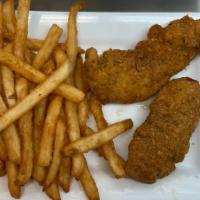 Kids Chicken Tenders (2 Pc) · Two white meat tenders and your choice of french fries or fruit.