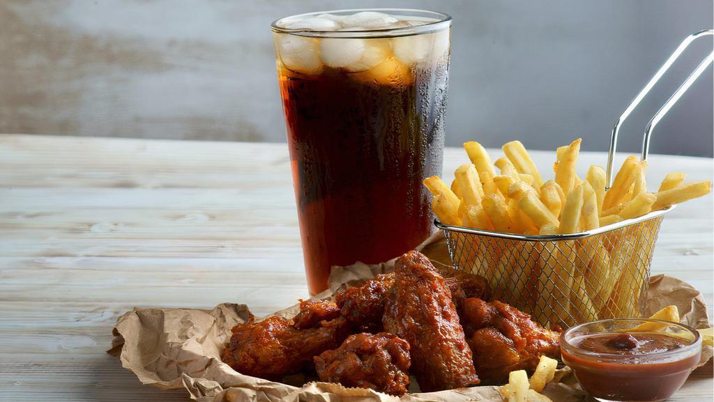 Famous 8-Piece Wing Combo  · 8 virgin wings tossed in sauce served with fries and a drink.