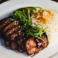 Char Siu (Df) · Dairy free. House marinated Cantonese BBQ pork belly, cucumber, pickled jalapeño, steamed ja...
